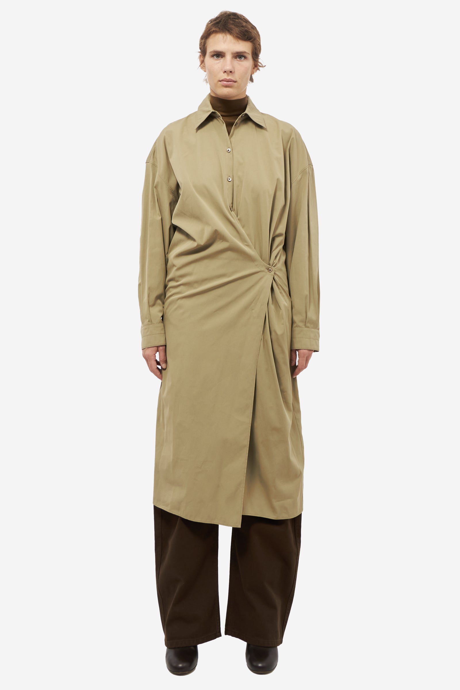 STRAIGHT TWISTED khaki cotton dress – Maxim